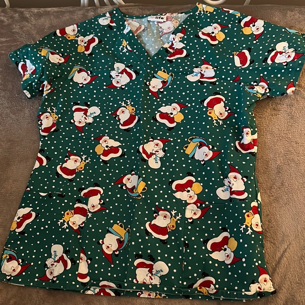 V Life Green Christmas Scrub top